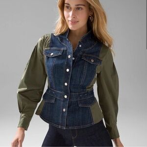WHBM Denim and Olive Green Women's Jacket size 10
